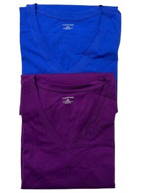 2 x Lands' End 100% Supima Cotton V-Neck T-shirt Bundle Royal Blue & Magenta 2X